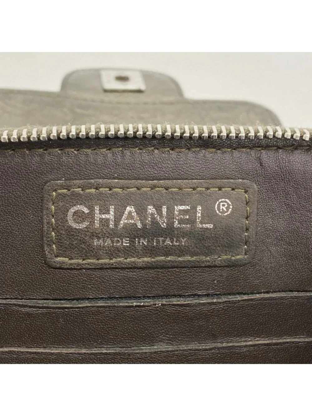 Chanel Shoulder Bag Quilted Leather Gray Silver